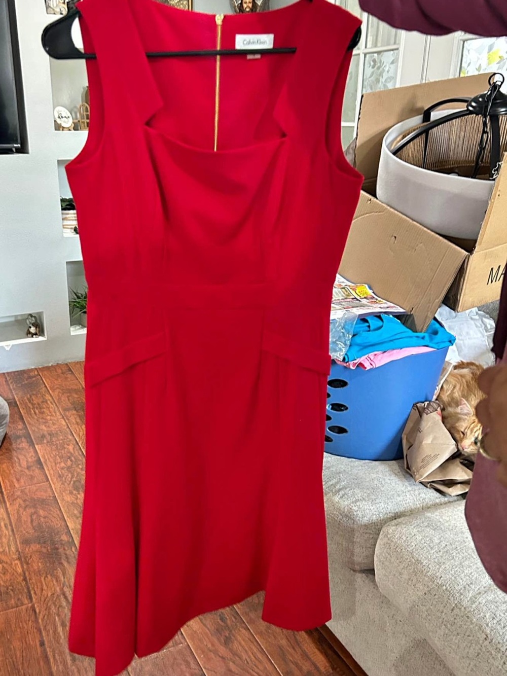Red classy calvin klein dress gold zipper size 8